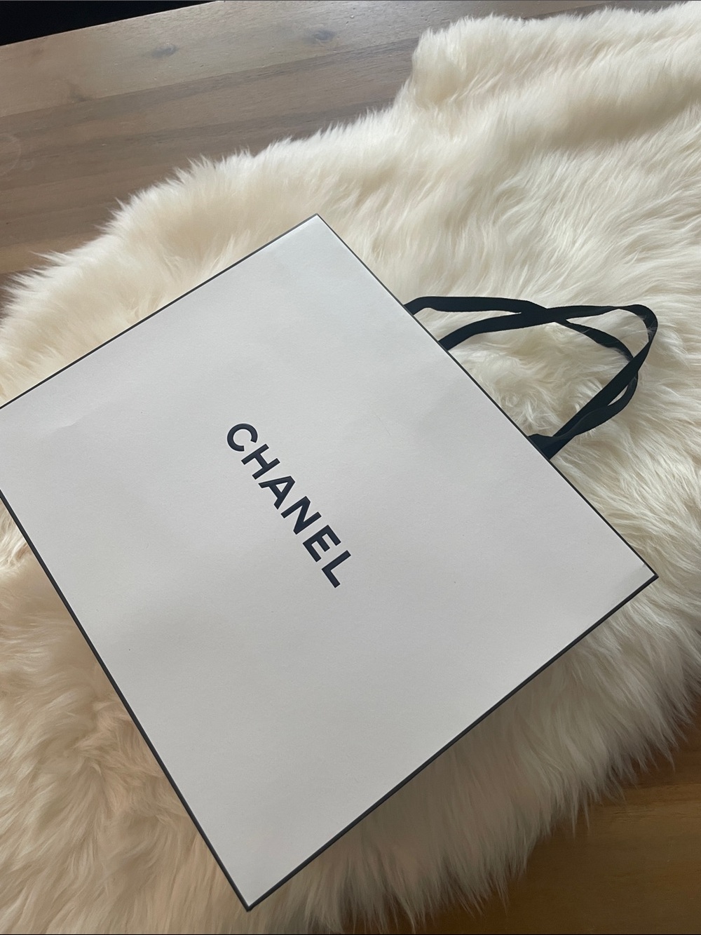 CHANEL White and Black Logo Gift Bag